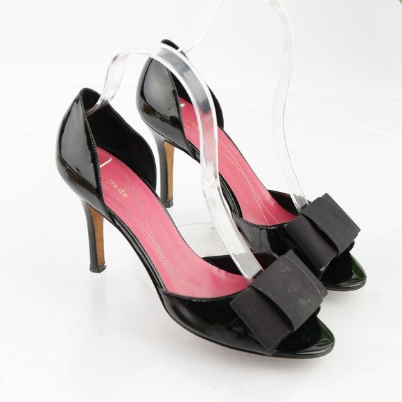 Kate Spade Womens Gina Sandals Size 7 Black Patent Bow D'Orsay Heel Dress Shoes - Picture 12 of 13